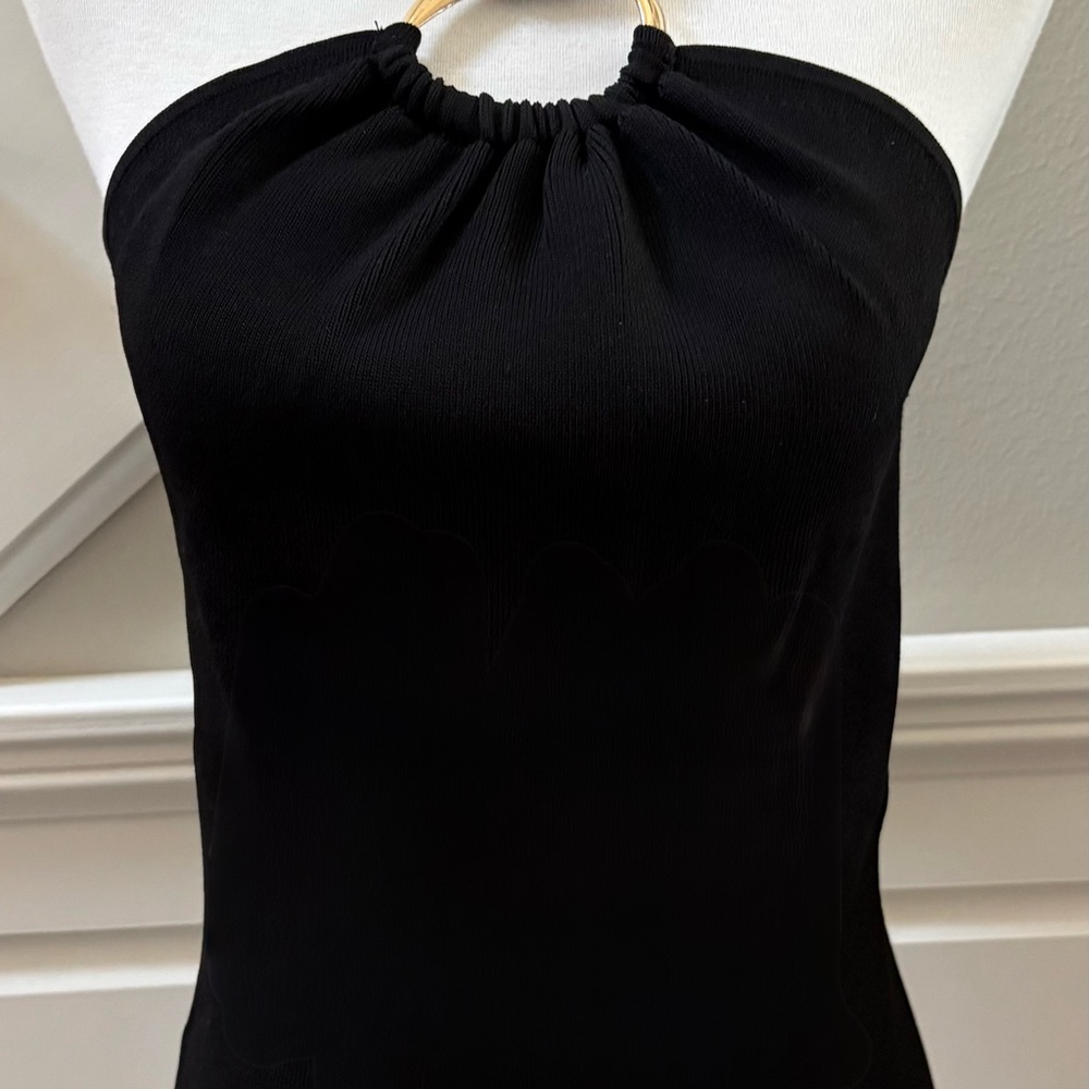 White House Black Market Gold  Ring Halter Ribbed Sweater Black Size S -NWT